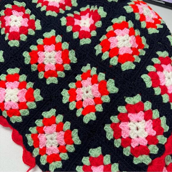 Vintage Granny Square Blue Red Green Afghan Throw Blanket 51 x 67 Bright Vibrant - Picture 1 of 6